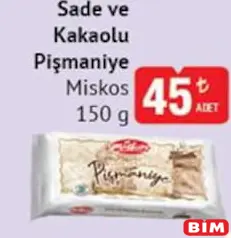 MİSKOS SADE VE KAKAOLU PİŞMANİYE 150 G fiyat ve kampanya bilgisi